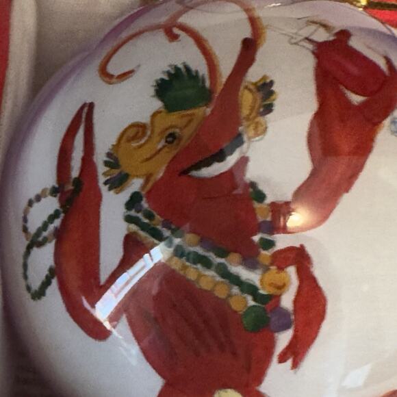 The Beach Combers Mardi Gras Gator & Crawfish Glass Painted Christmas Ornament - Picture 16 of 16